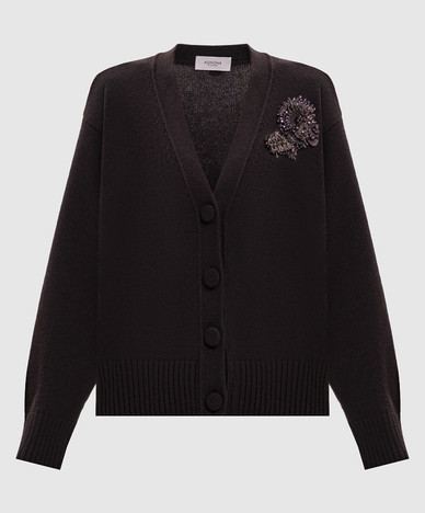 Brown cashmere cardigan with appliqué