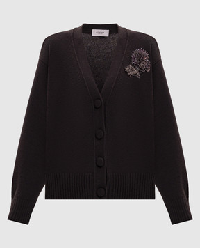 Agnona Brown cashmere cardigan with appliqué K4120980K050Q