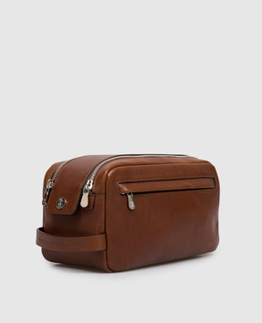 Brunello Cucinelli Brown leather toiletry bag with embossed logo MWSHBU334