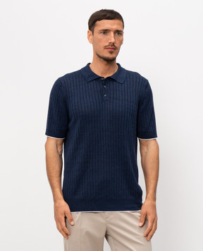 Pini Parma Blue polo shirt with ribbed linen POLCOLIRIBBL