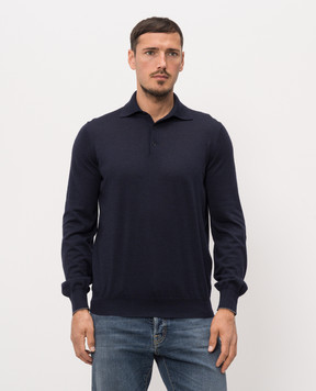 Brunello Cucinelli Blue wool and cashmere polo shirt M2400295