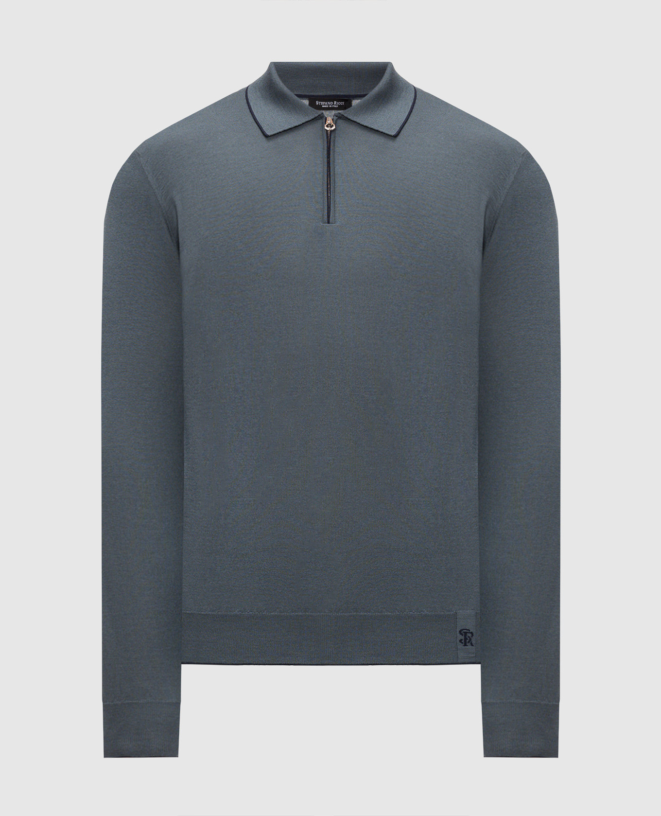 Grey wool, silk and cashmere zip-up polo shirt