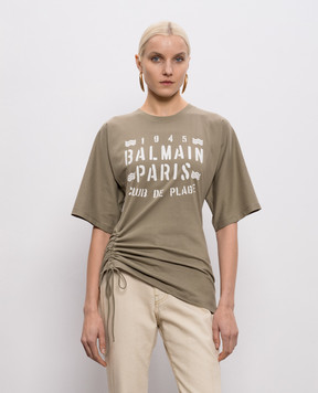 Balmain Khaki T-shirt with print GF0EH035BD55