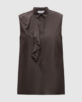 Peserico Brown silk blouse with monil chain A0811608372