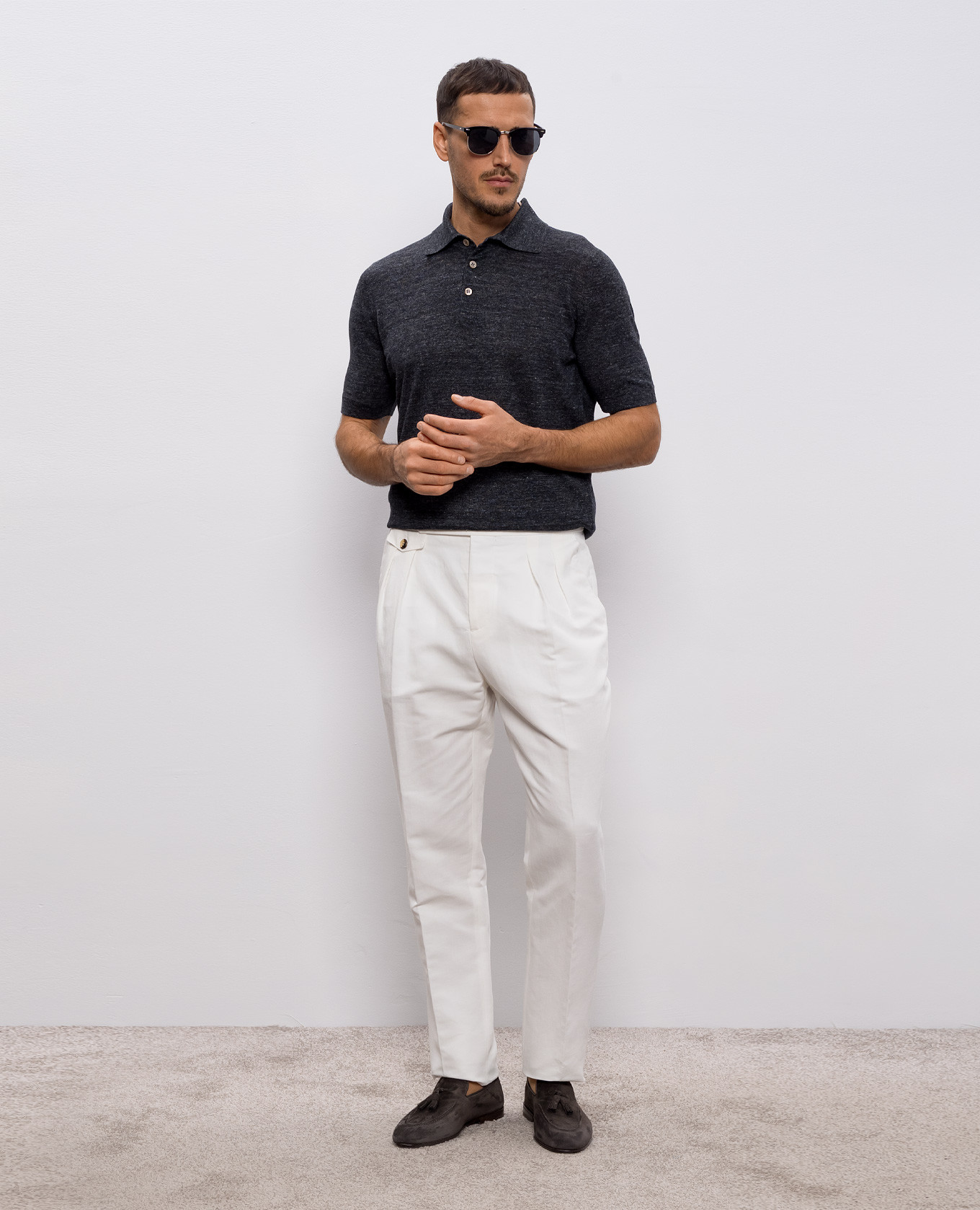 

Gray polo with linen Brunello Cucinelli, Grey