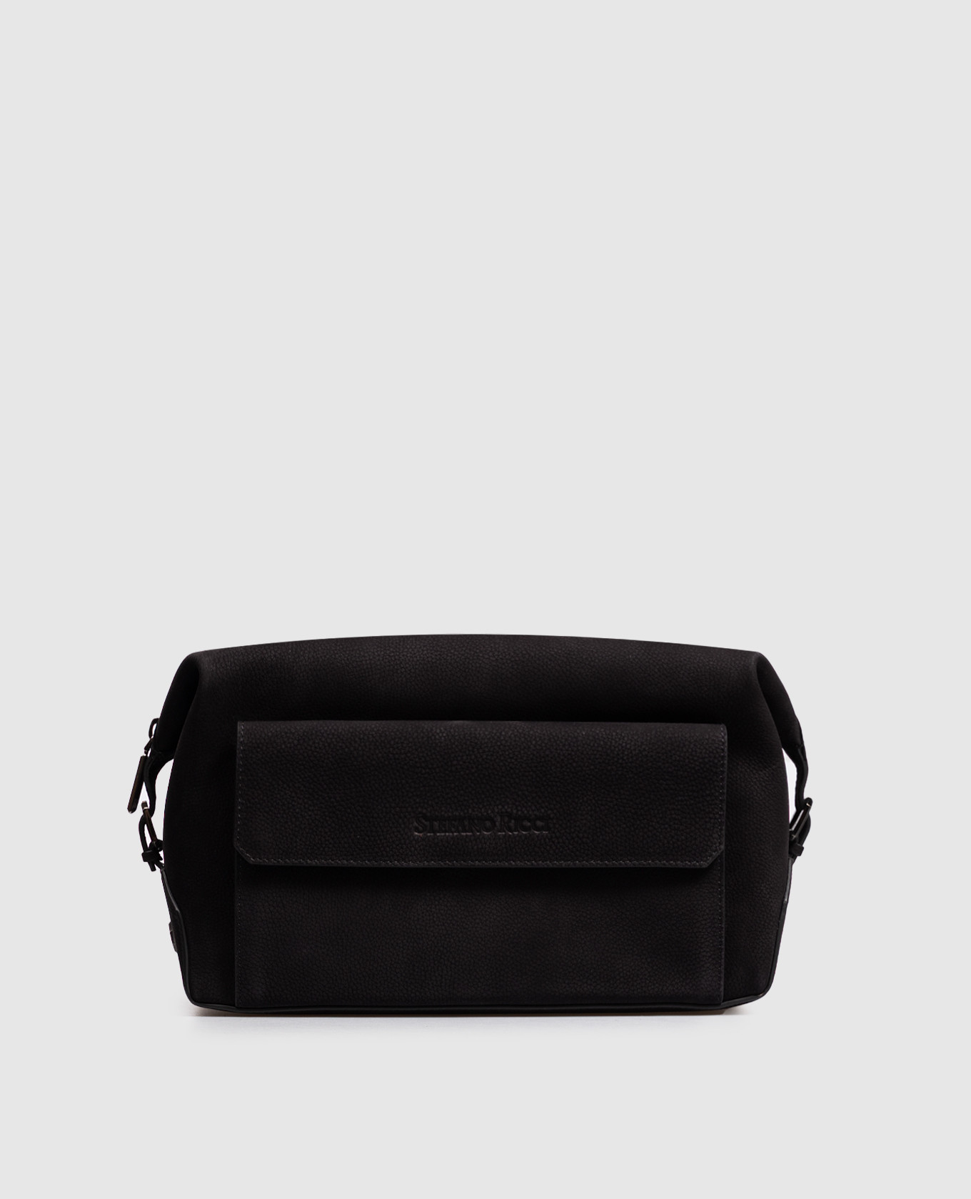 Black nubuck toiletry bag with embossed logo
