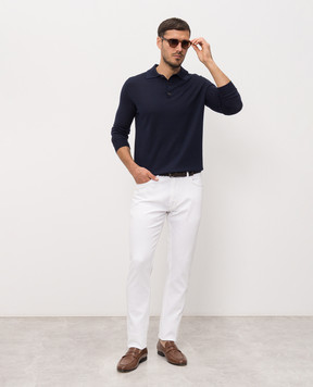 ISAIA Blue wool, silk and cashmere polo shirt MG8087Y0374