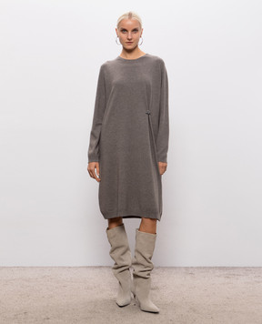 Fabiana Filippi Gray wool, silk and cashmere dress with brooch ABD226F571M281