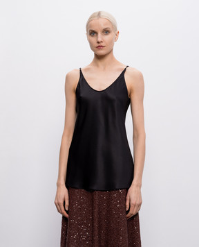 Brunello Cucinelli Black silk top with monil chain MB179EV802
