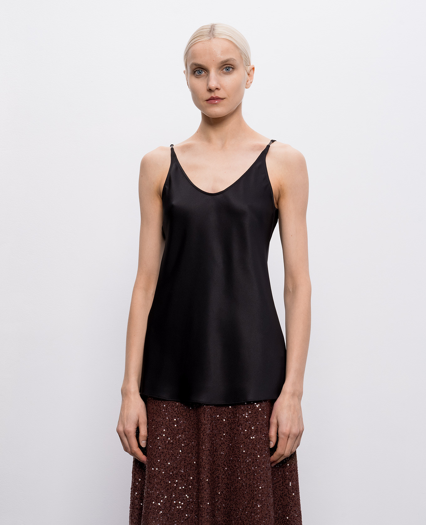 

Black silk top with monil chain Brunello Cucinelli