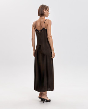 Twinset Brown pleated dress with lace 262TP2060