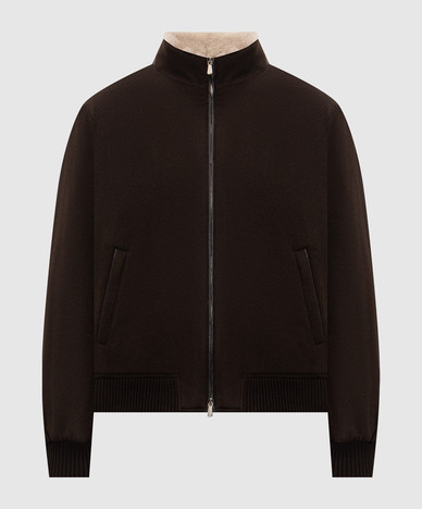 Veste en cachemire marron avec fourrure de vison et peau de cerf