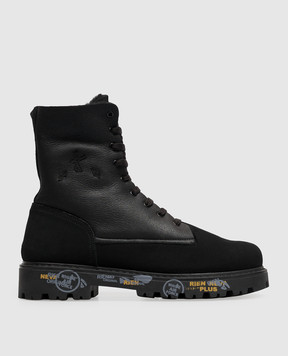 Premiata Children's black leather boots URBAN with fur 32M1994843639