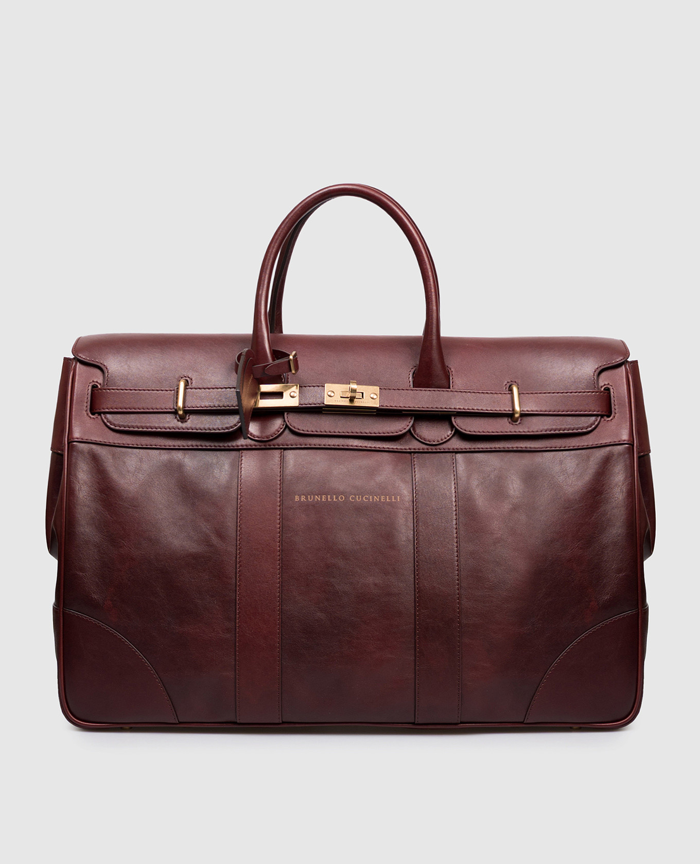 

Burgundy leather travel bag with logo Brunello Cucinelli