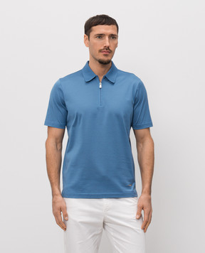 Enrico Mandelli Blue polo shirt with logo patch 3K057A5677