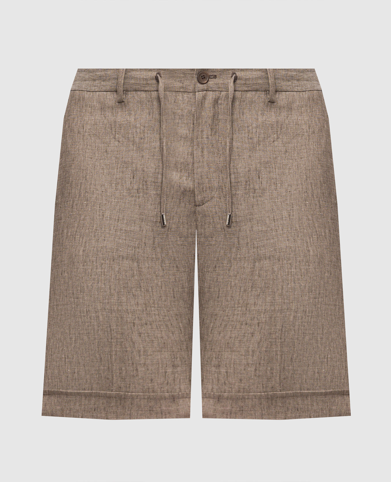 Brown linen shorts with monogram embroidery