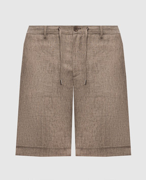 Stefano Ricci Brown linen shorts with monogram embroidery MCT80R0016L0005Q