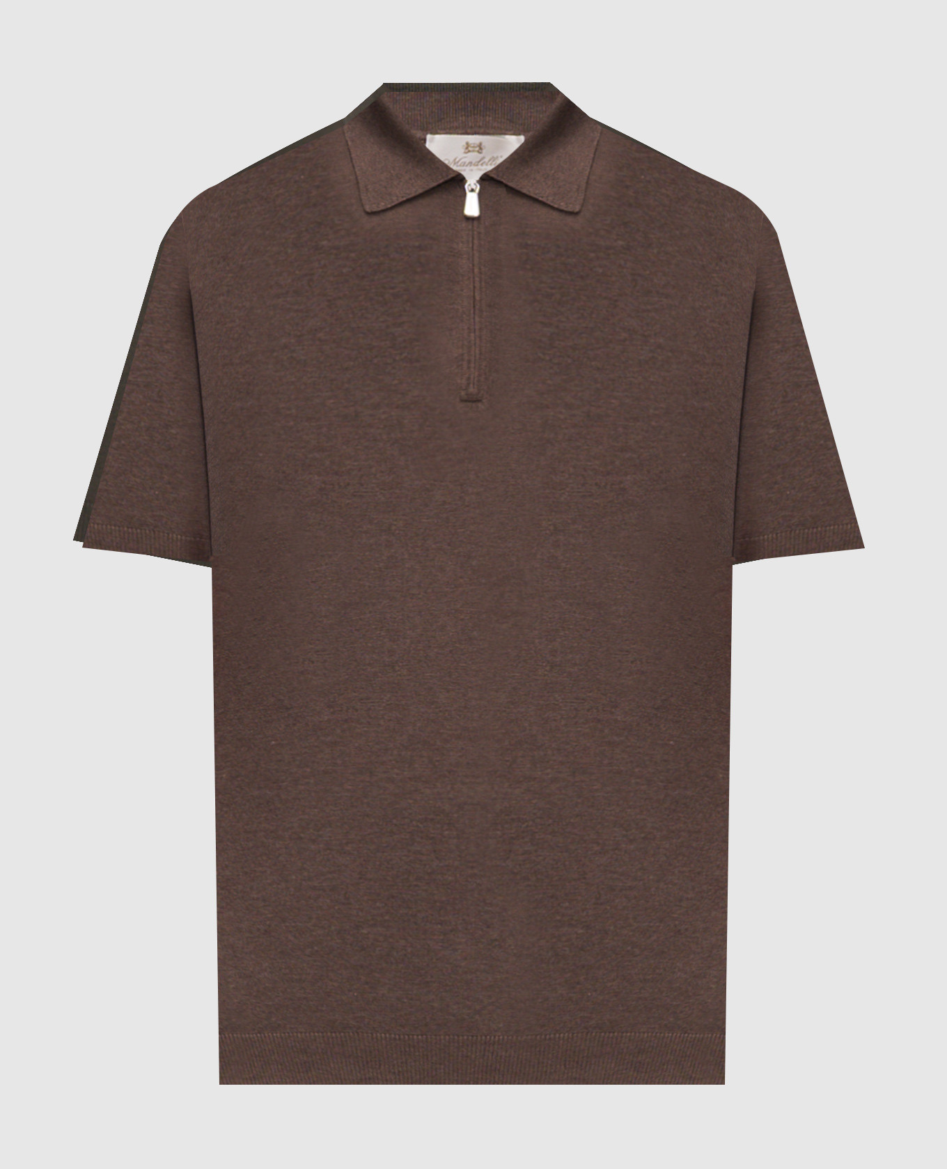 Brown silk polo shirt with logo patch