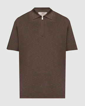Enrico Mandelli Brown silk polo shirt with logo patch 3K065A5674