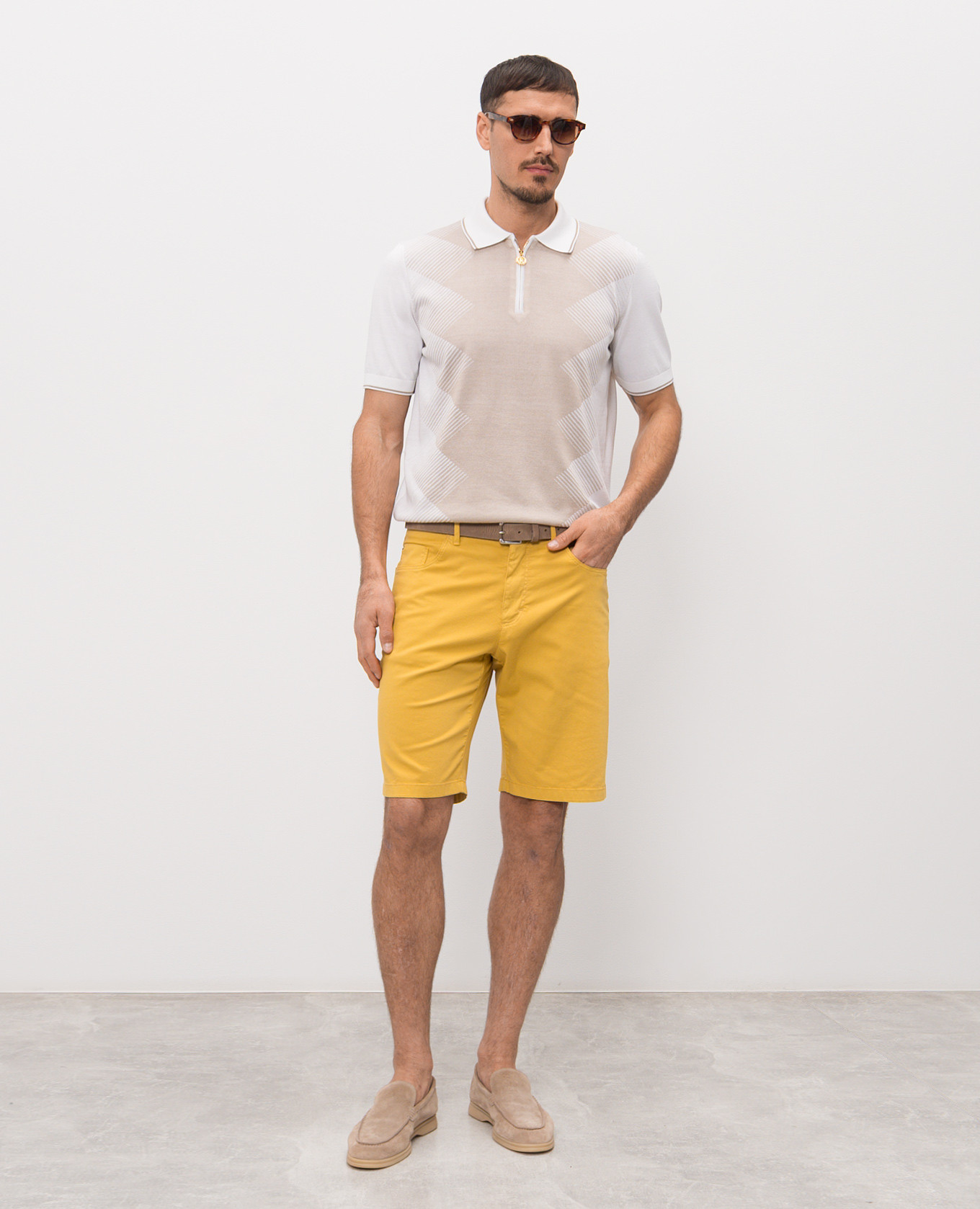 

Silk polo with embroidered monogram logo Stefano Ricci, Beige