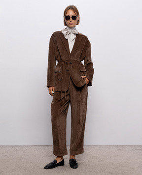 Brunello Cucinelli Brown corduroy pants with lapels MP547P9274