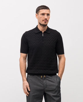 Stefano Ricci Black polo shirt with patterned silk K818110P31F26176