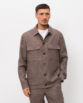 Peserico Brown linen shirt with logo patch R5225502606