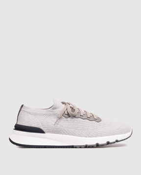 Brunello Cucinelli Grey cotton sneakers with textured logo MZUPMBO252