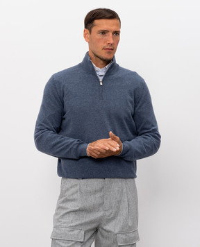 Brunello Cucinelli Blue cashmere zip-up jumper M2200124