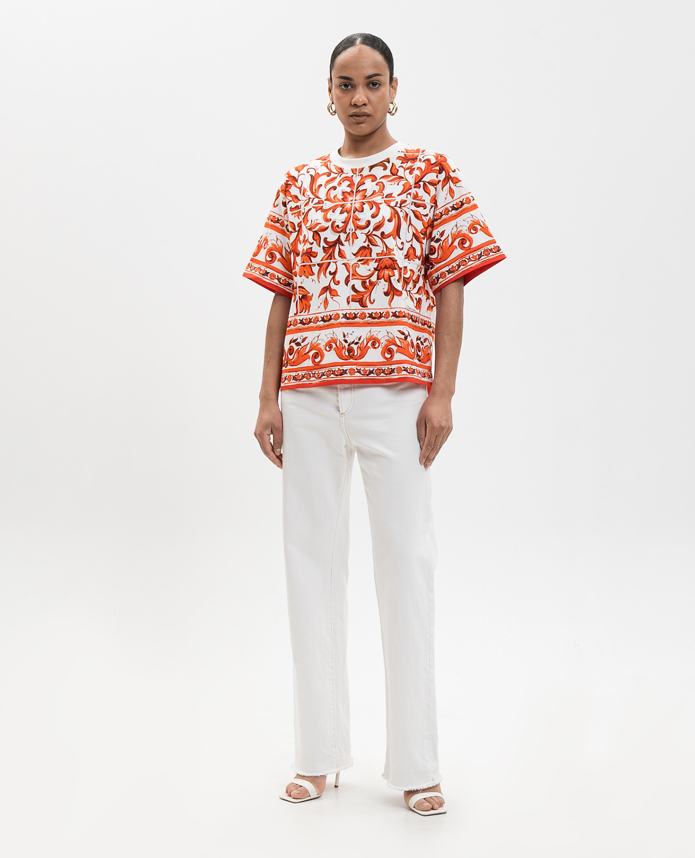 White straight-cut T-shirt with branded print Dolce&Gabbana 2