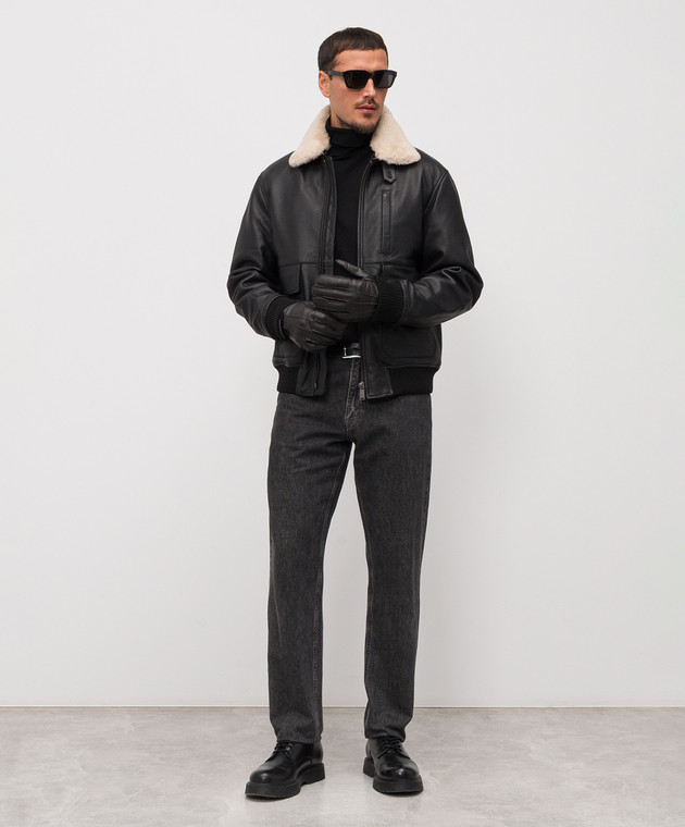 Trussardi - Black leather insulated jacket with fur