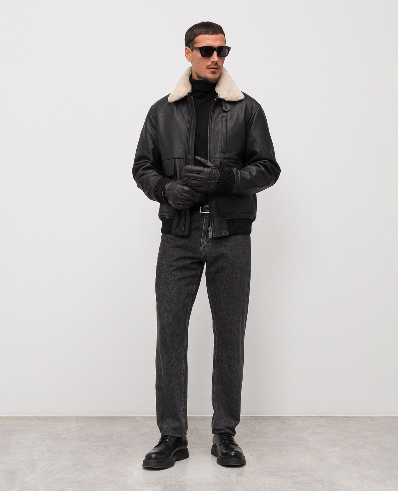 

Black leather insulated jacket with fur Trussardi