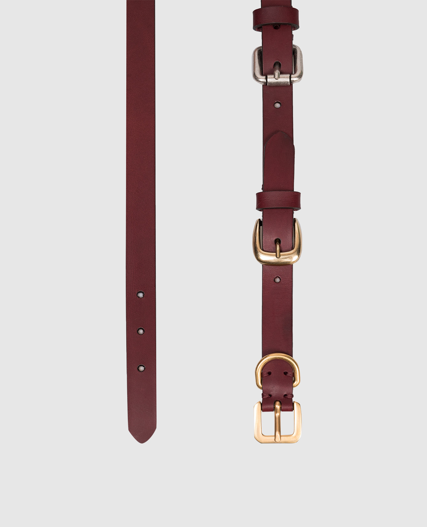 

Burgundy leather belt with three buckles Etro