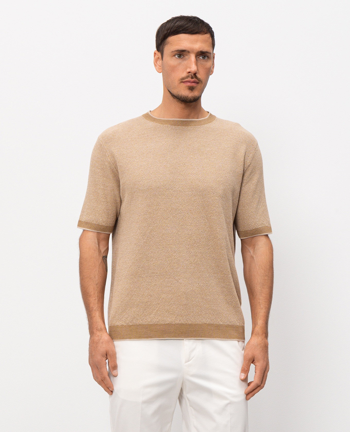 Beige linen and silk T-shirt Canali 3