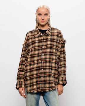 R13 Brown checkered shirt with fringe R13WR075R936B