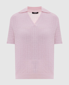Balmain Pink wool polo shirt with pattern GF1GB030KJ47