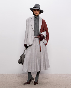 Brunello Cucinelli Gray cashmere and silk turtleneck with monil chain M13847504P