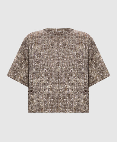 Beige top with sequined wool
