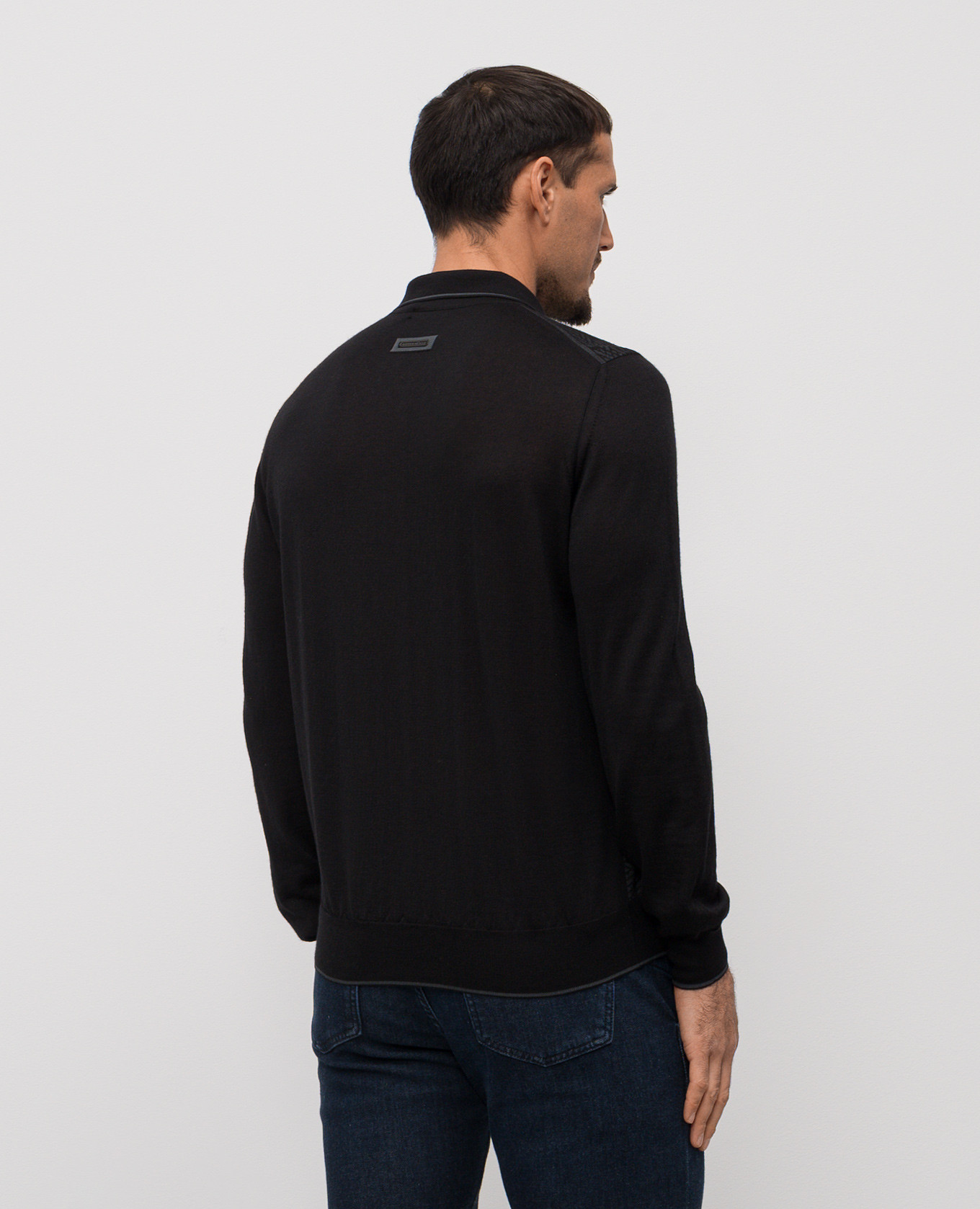 

Black cashmere and silk patterned polo shirt Stefano Ricci