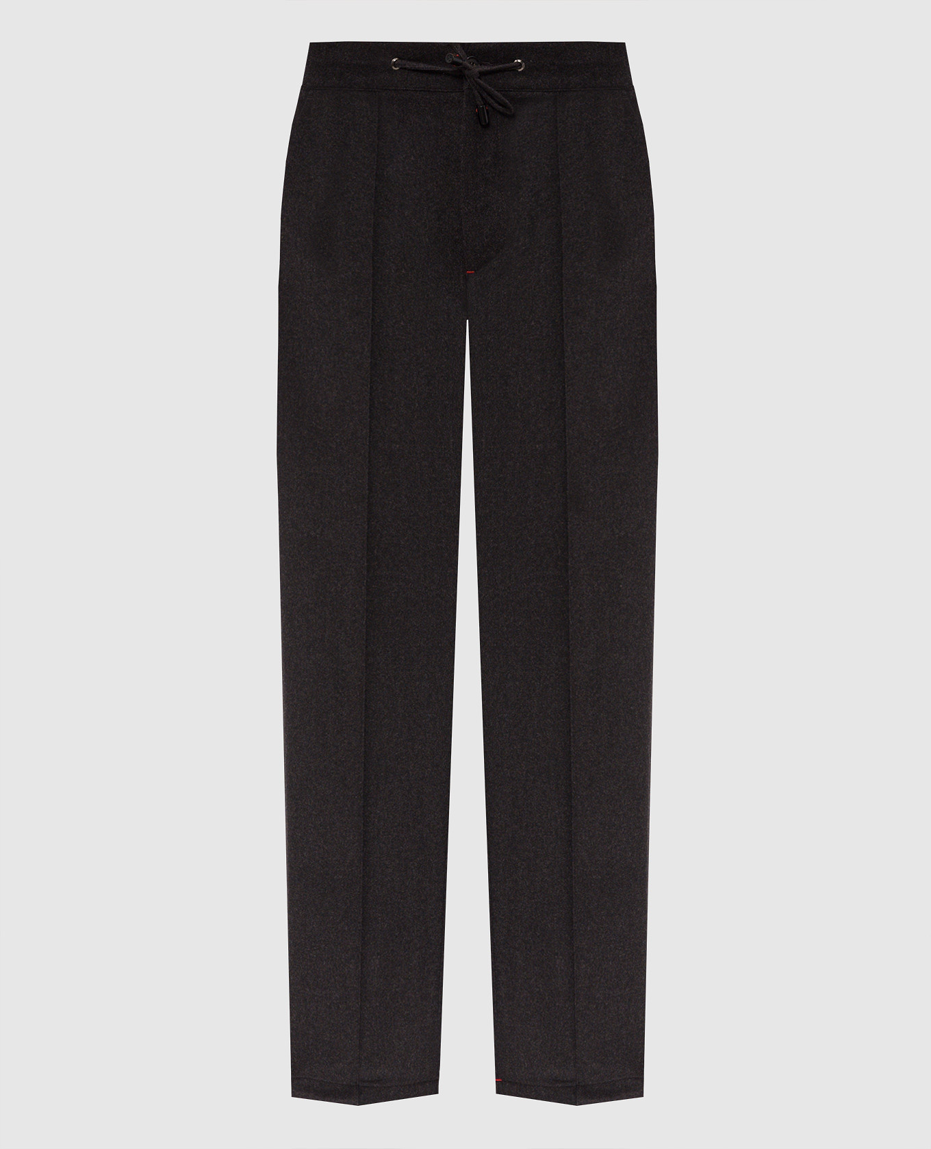 Dark brown wool and cashmere trousers with embroidered emblem