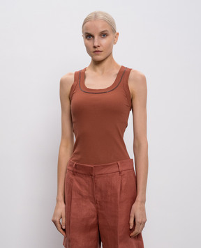 Brunello Cucinelli Brown ribbed top MG902BW710