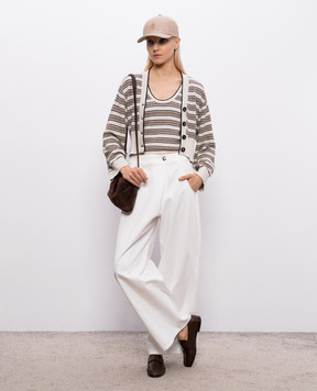 Brunello Cucinelli Beige striped cardigan with lurex MAZ263806P
