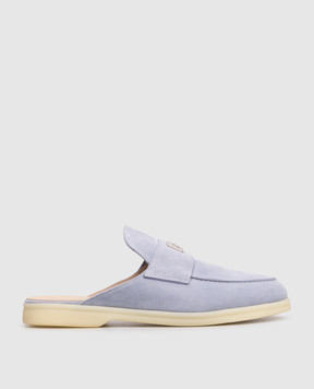 Babe Pay Pls Blue suede mules with logo engraving 231108ZA