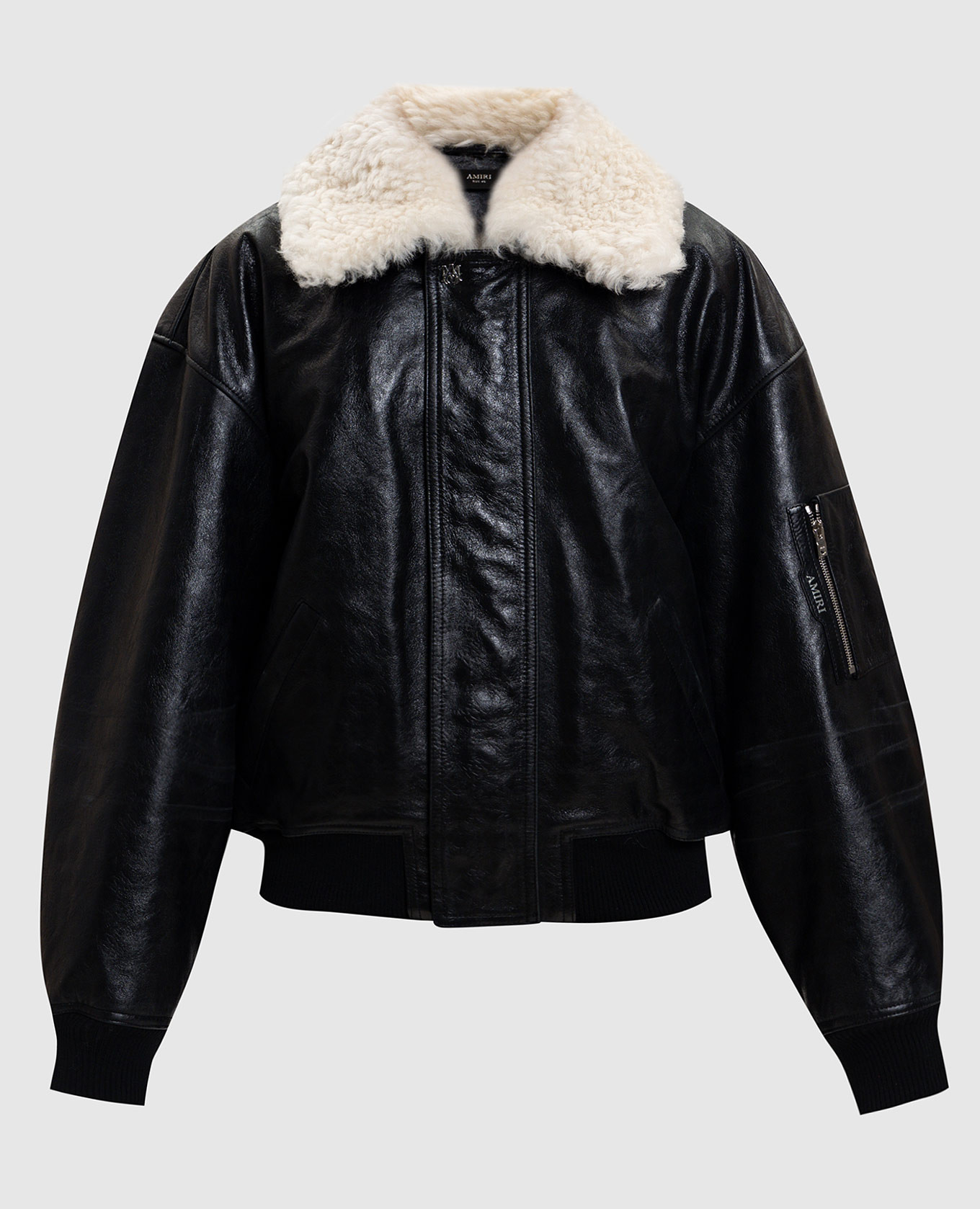 

Black leather jacket with fur AMIRI
