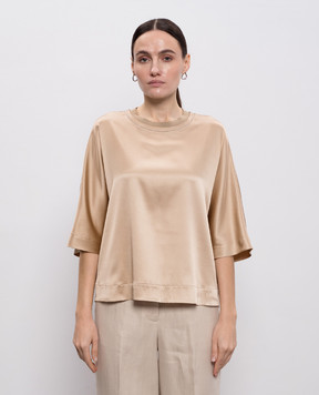 Peserico Beige silk blouse with monil chain A068712372E