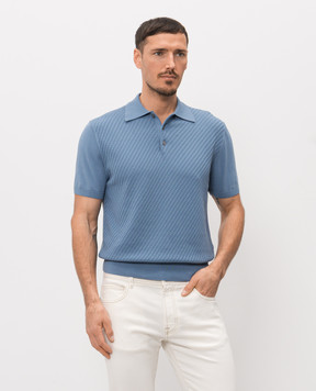Canali Blue polo shirt with silk in woven pattern MK02466C0127