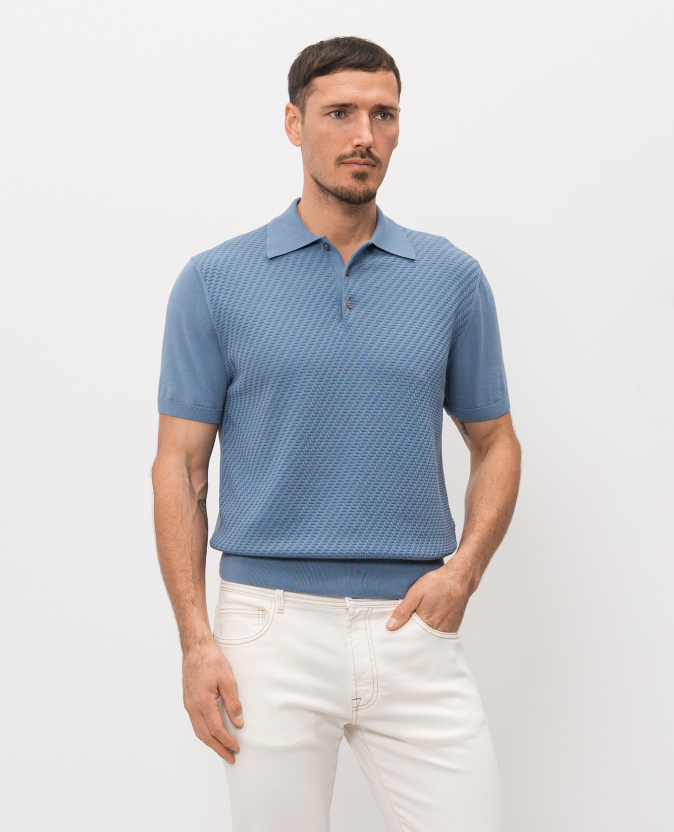 

Blue polo shirt with silk in woven pattern Canali, Light blue