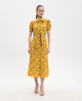 Jacob Lee Yellow floral silk dress with ascot collar WSS0082SS26DLCF