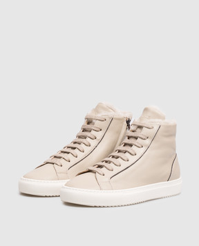 Doucal's Beige leather high-tops with fur DD8933JESSUM281