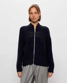 Peserico Blue wool, silk and cashmere cardigan with sequins A99851F05E9283
